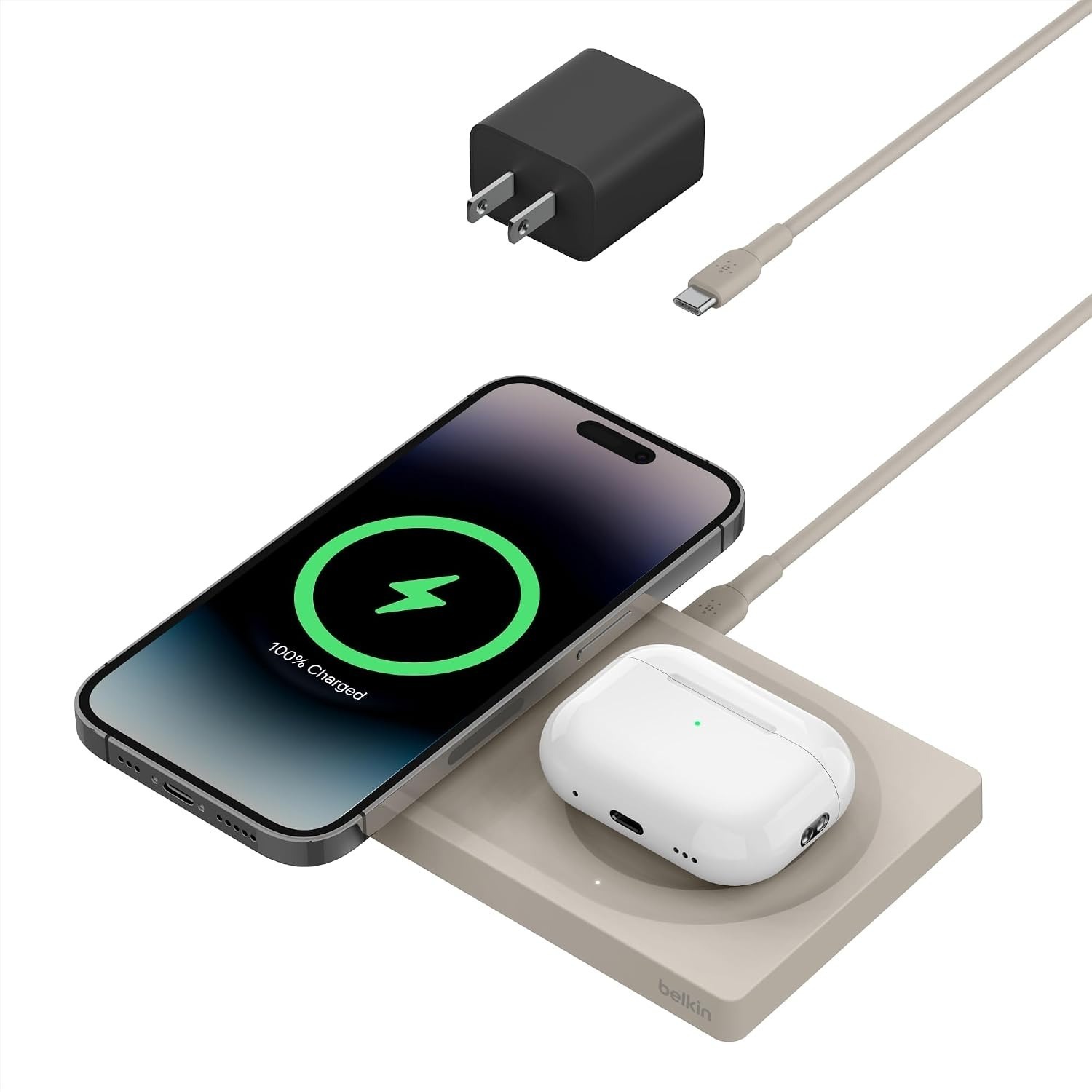Belkin BoostCharge Pro 2-in-1 Wireless Charging Pad with MagSafe 15W for iPhone + AirPods